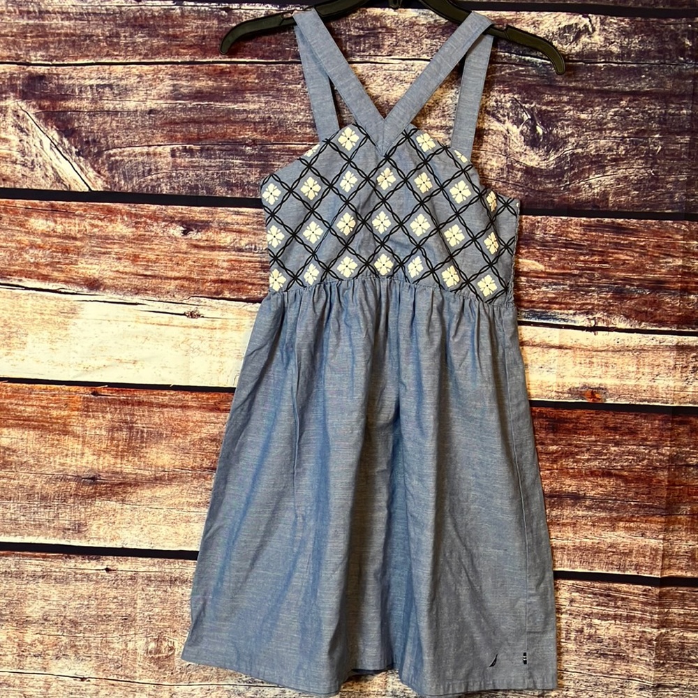 Girls Nautica Dress Halter Chambray Sz L 12/14 Summer Spring Denim Preppy Classi